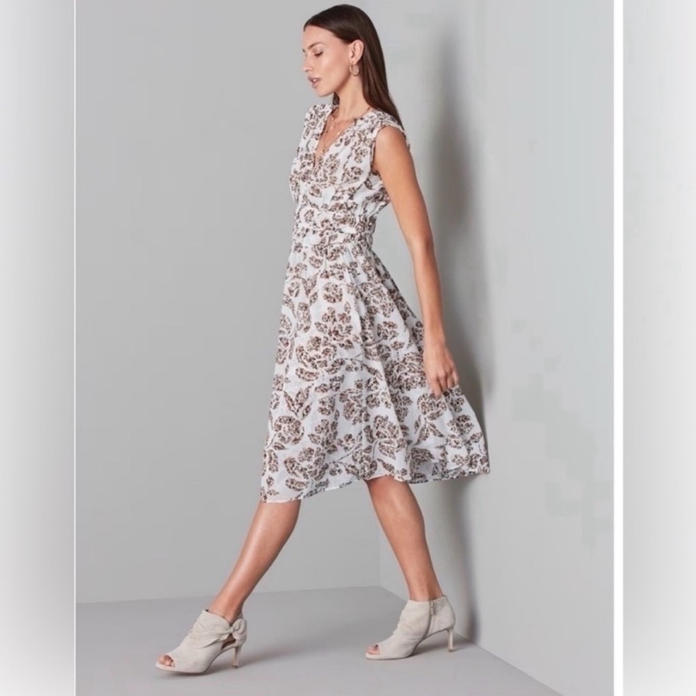 White House Black Market Brown Floral Midi Dress